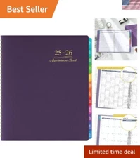 Elegant 2025-2026 Weekly Appointment Book with Colorful Tabs & PU Leather Cover