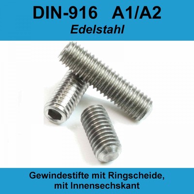 M4 DIN 916 A2 Edelstahl Gewindestifte Ringschneide Innen Madenschraube ISO 4029