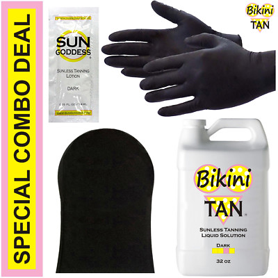 Best Spray Tan Solution - DARK - 32 oz + Sunless Tanning Self Tanner Lotion Mitt