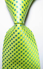 New Classic Polka Dot Yellow Blue White JACQUARD WOVEN Silk Men's Tie Necktie