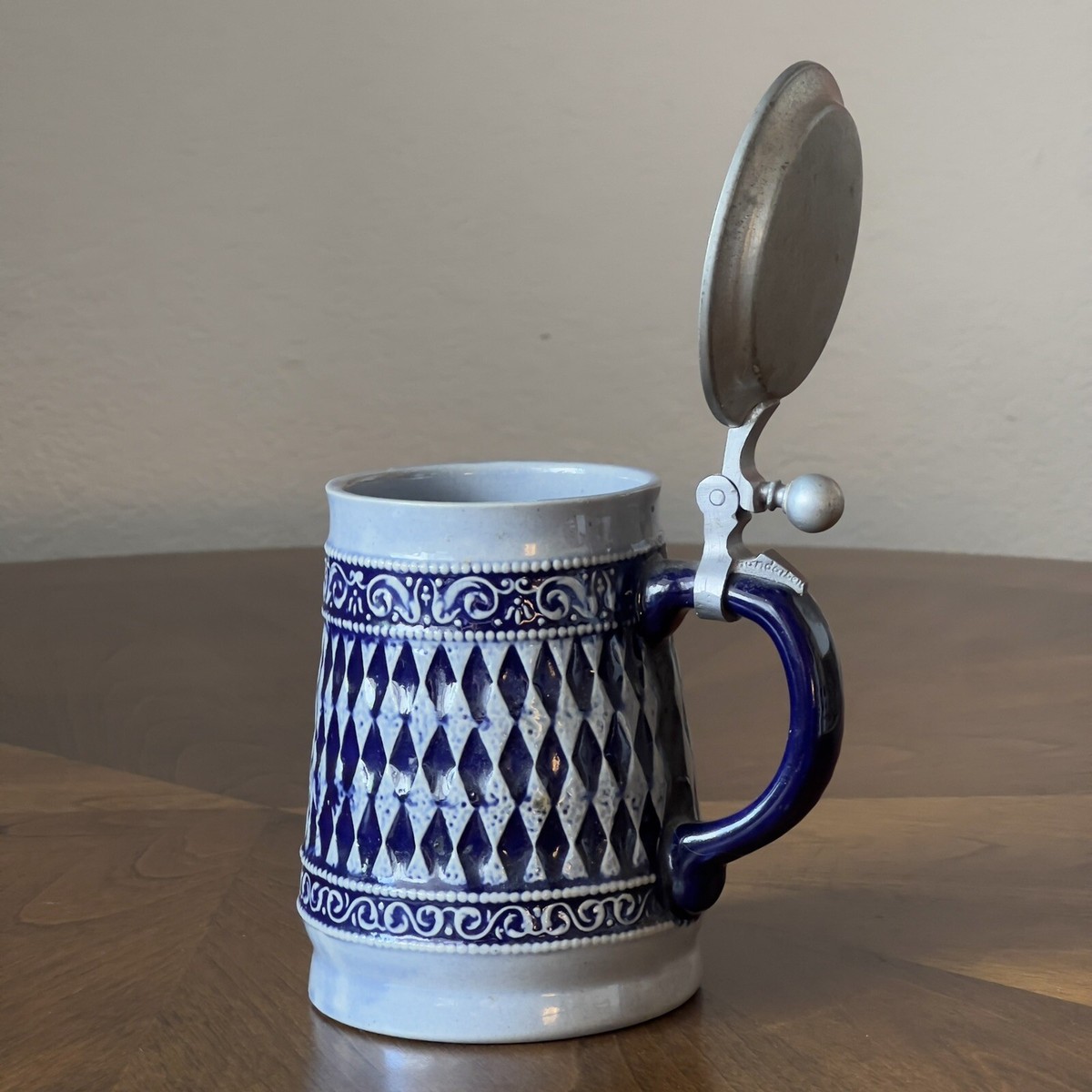 Rein Zinn Beer Stein Erbo Zinn Bavarian Flag Handarben Pewter Lid