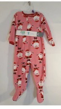 Carter's Pink Holiday Santa Girls 1-Pc Fleece Footed Blanket Sleeper Pajamas