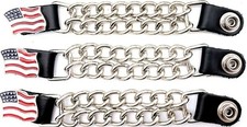 3 AMERICAN FLAG DOUBLE CHAIN MOTORCYCLE BIKER MILITARY VEST EXTENDER MADE IN USA
