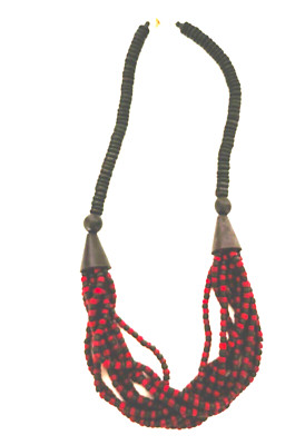 Express Fashion Statement Necklace Multistrand Black and  Dark Red Beads