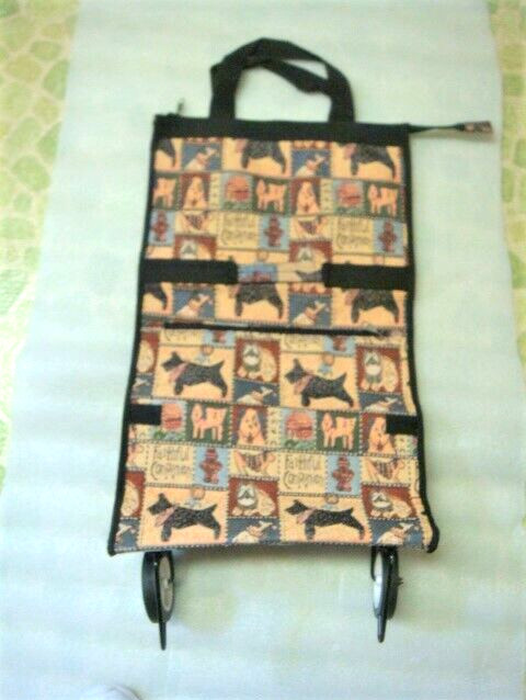 DOG PRINT TAPESTRY FOLDING ROLLING TOTE Shopper Suitcase