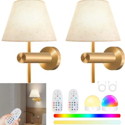 2er Pack kabellose wiederaufladbare Wandleuchte batteriebetrieben Gold Wandleuchte RGB