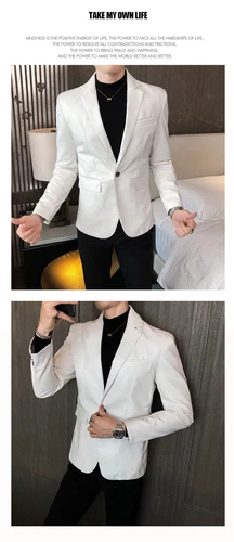 Weiße Herren Anzug Lederjacke / Herren Anzug Blazer Elegant Business Mantel - Bild 21 von 27