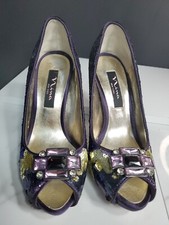 Nina New York Purple/Gold Rhinestone/Beads 4.5"heel Evening Dress Shoes 6.5M