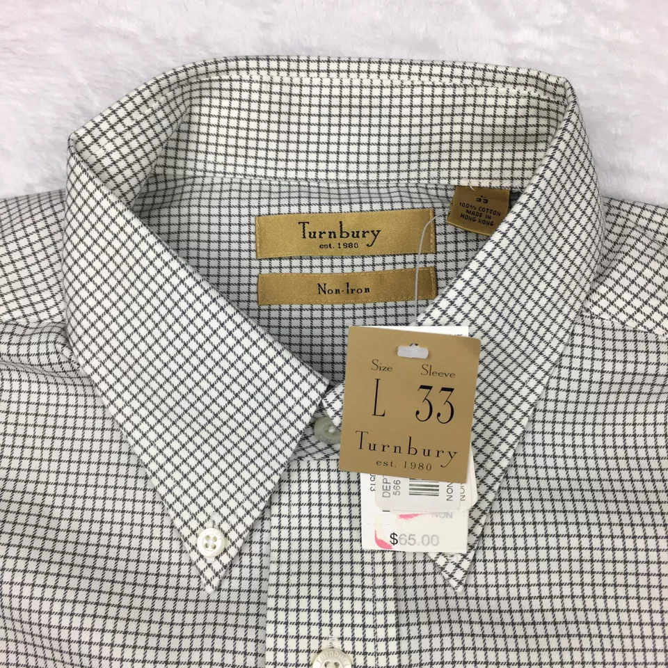 Turnbury Dress Shirt Mens Large-33 Ivory w/Black Checks Non Iron NWT! - Image 3 of 4