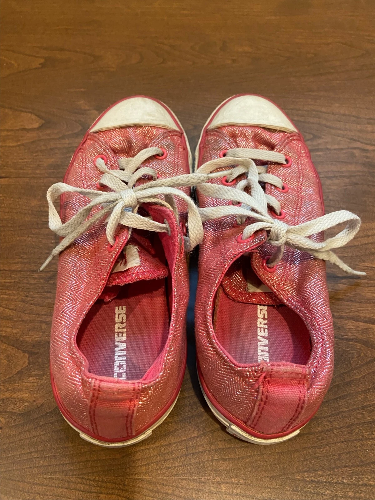 Sneakers basse Converse All Star rosa scintillante per ragazze taglia 4 scarpe stringate