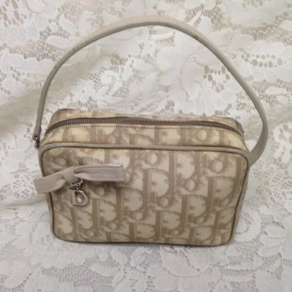 Mini sac à main vintage, rare, Christian Dior Trotter beige 6 pouces x 4 pouces x 1,75 pouces