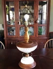 Vintage Maple Wood & Milk Glass Extra Large Lamp