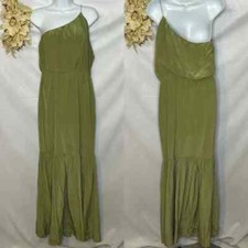 Halston Heritage Women's Green Silk One Shoulder Maxi Dress Size 6 EUC