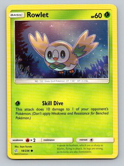 2019 Pokemon Card Cosmic Eclipse Rowlet 18/236