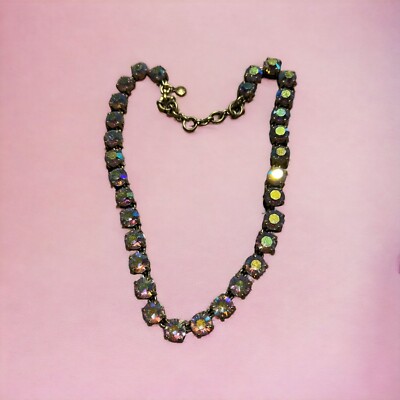 J Crew Demi Fine Iridescent Brulee Aurora Borealis Faceted Necklace Gold Tone 18
