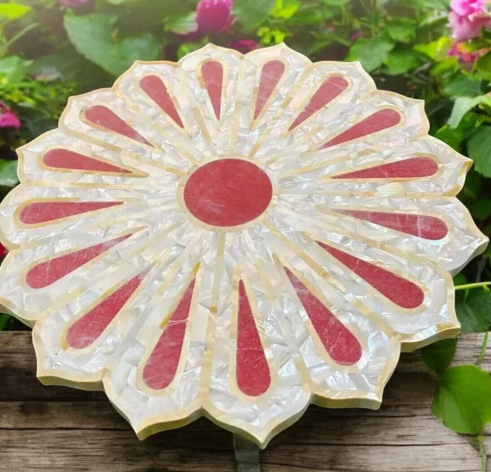 18" Flower Marble And Mother Of Pearl Coffee Table Top Unique Home Decor - Image 3 of 4