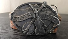 Vintage 1984 Siskiyou Belt Buckle Country Music Banjo Fiddle Pewter