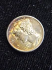 1937-S  Uncirculated Mercury Silver Dime -  Raw BU RAINBOW TONED ☆ Luster ☆ #809
