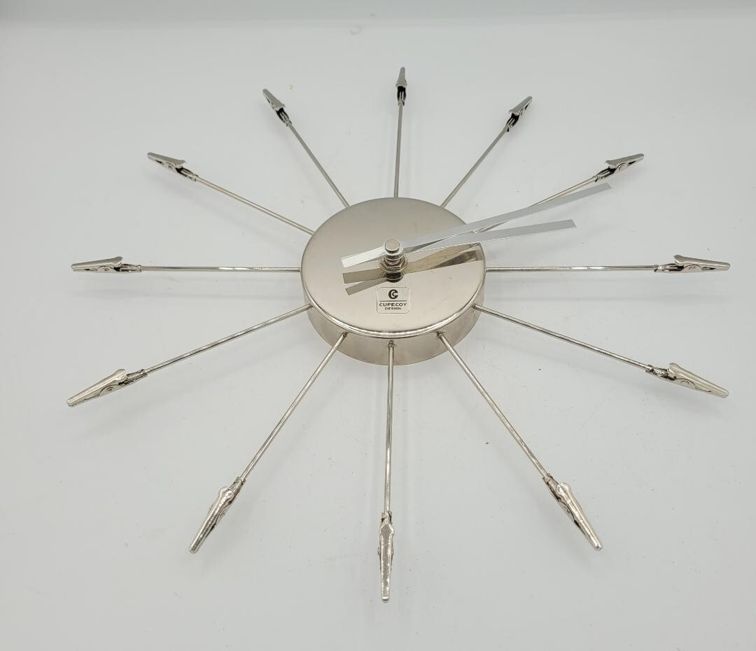 Cupecoy Solid Metal Wall Clock Holder 13 " modern dramatic WORKING reference photo