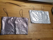 NEU 2 Tops bauchfrei Silber Bronze XS Spaghettiträger