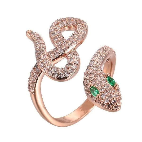 Alternate view of Gold Plated Snake Ring With Emerald Eyes Serpent Statement Jewelry