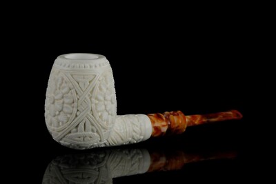Ornate Tall Chimney PIPE By EGE BLOCK MEERSCHAUM-NEW-HAND CARVED W Case#76