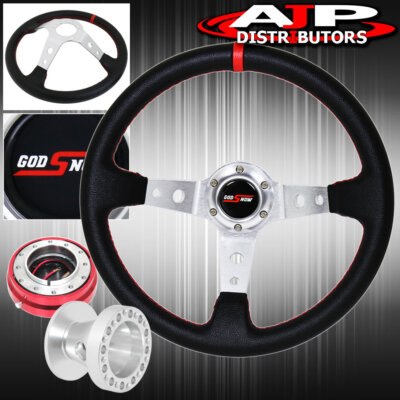 For 84-89 Corolla + Quick Release + Deep Dish Black Steering Wheel Red Stitching