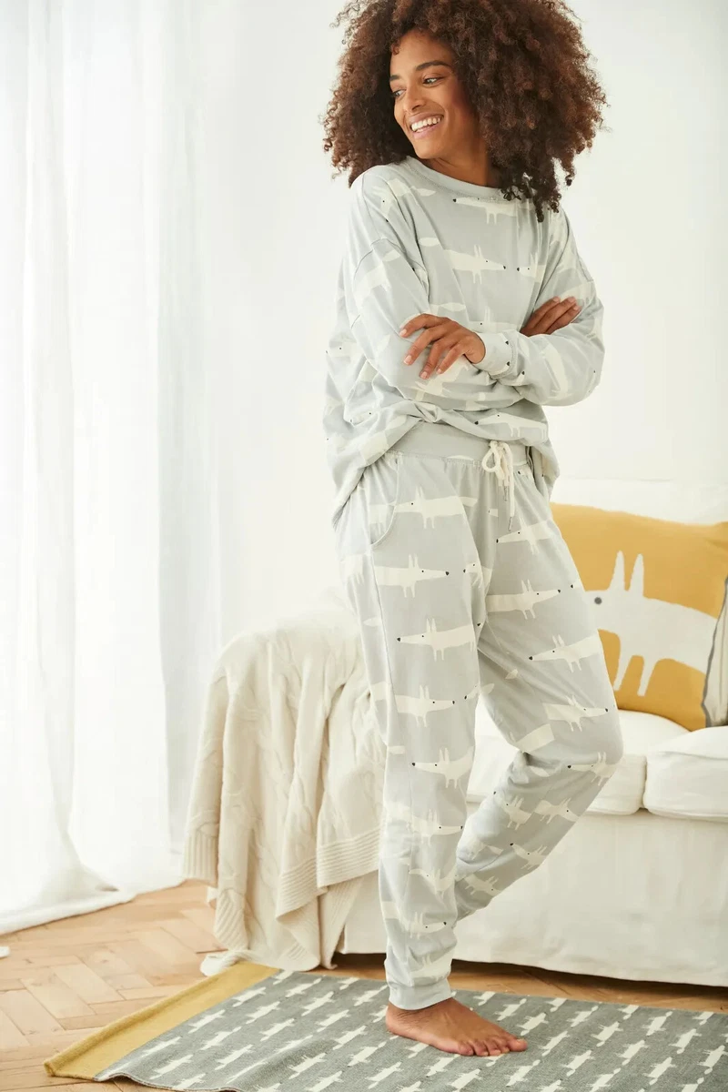 Ladies Pyjamas Grey Fox Lounge Wear Set Ex UK Store PJ Cotton