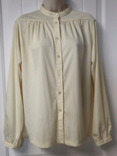 Vintage BORDERLAND long sleeve buttons up nylon ivory blouse size 14