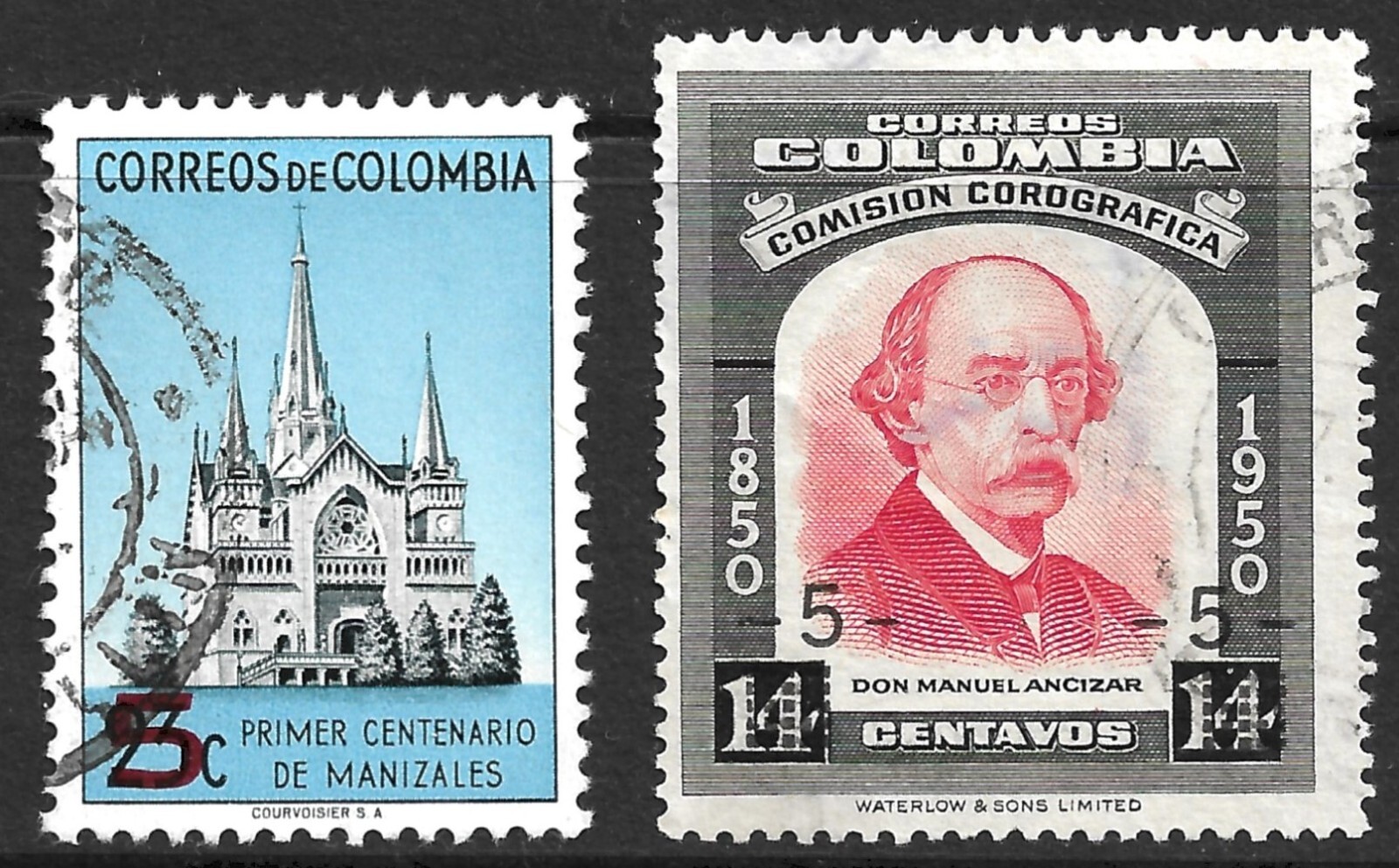 Colombia Scott 619-620 VF Used Surcharge Issued 1954.