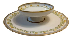 Vintage Nippon Hand Painted 2 Tier Tidbit Snack Dish Flowers Japan 8.25 x 4.5''