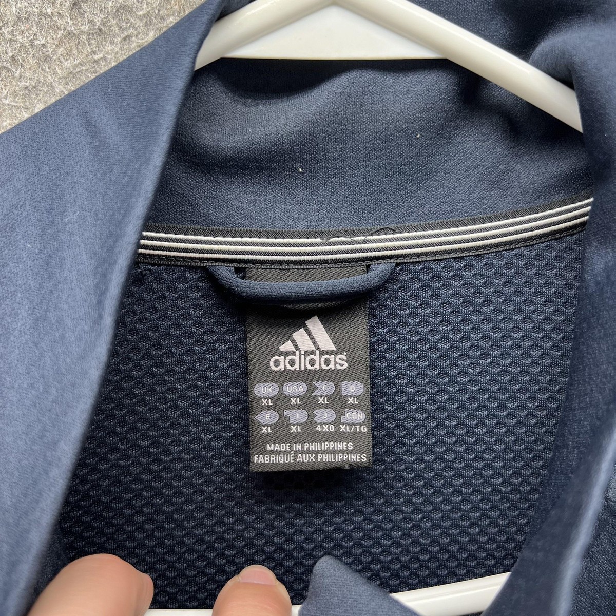 Adidas Track Jacket Mens XL Blue Full Zip 3 Stripes Athletic Lined