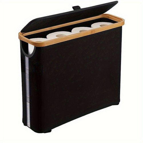 Bamboo OxfordCloth Toilet Paper Roll Storage Basket StorageBox Bathroom Organize - Picture 13 of 14