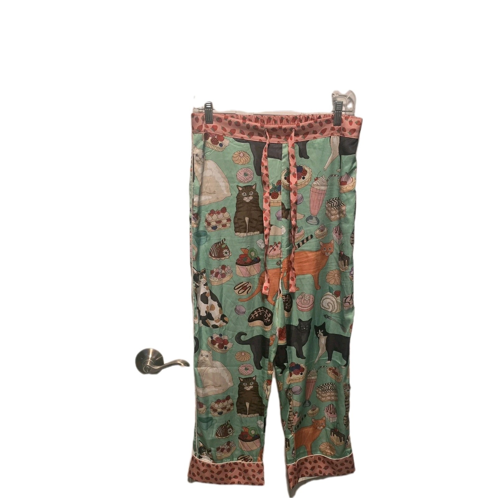 Cat Graphic Print Multicolor Pajama Pants Drawstring Women’s M 95% Polyester