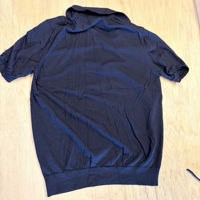 Prada Milano Navy Blue 1/4 Zip Polo Shirt Mens 52 Medium Logo Flaw
