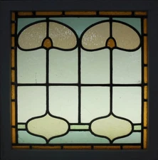 ABSTRACT MIDSIZE OLD ENGLISH LEADED STAINED GLASS WINDOW 22.75" X 23'