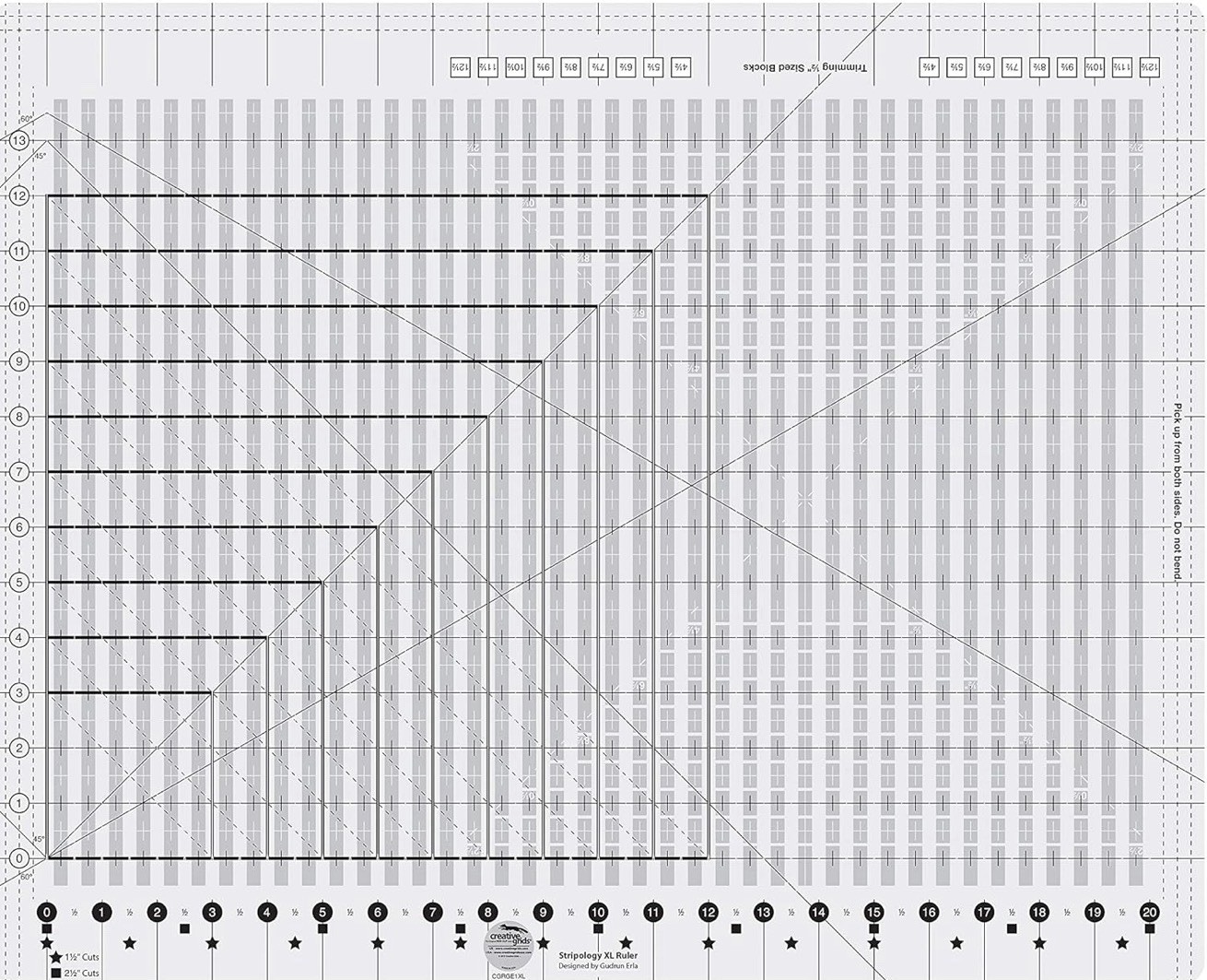 Creative Grids Stripology XL Slotted Quilting Ruler CGRGE1XL–USA-17-3/4in x 22in