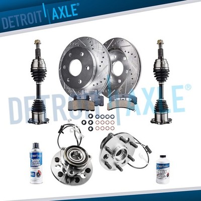 4WD Front Drilled Rotors Pads Wheel Bearings Axles for Chevy GMC K1500 Cadillac