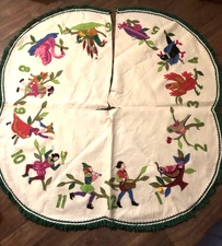 EDNA LOONEY Tree Skirt Tablecloth 12 Days of Christmas Felt Sequins Fruit Beads