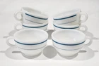 Vintage Corning Milk Glass Coffee Cups Teal Turquoise Stripes 701 Set of 6