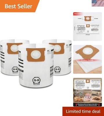 5-9 Gallon Disposable Filter Bags - 3-Pack, White Paper for Easy Dry Pick-Up