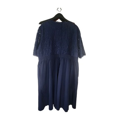 Nemidor Dress Womens 26 Navy Blue Lace Evening Babydoll Half Sleeve V Neck Lined