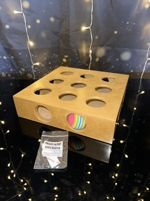 Peek & Play Wooden Cat Toy Box w/ Ball Interactive Puzzle Game 10x10x2.5 