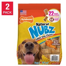 Nylabone Natural NUBZ Dog Chews 22 Count x 2 Pack Edible Chicken Dental Treats