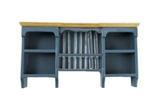 Maison de Poupées Bleu & Pin Mural Armoire Avec Plaque Rack Meuble Cuisine 1:12