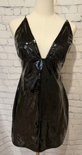 Windsor Vampy Sleek Black Patent Faux Leather Mini Dress Size Large