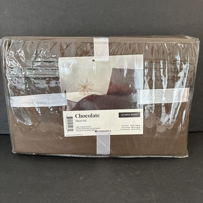 1800 Thread Count Olympic Queen  Chocolate Solid 4 Piece Bed Sheet Set