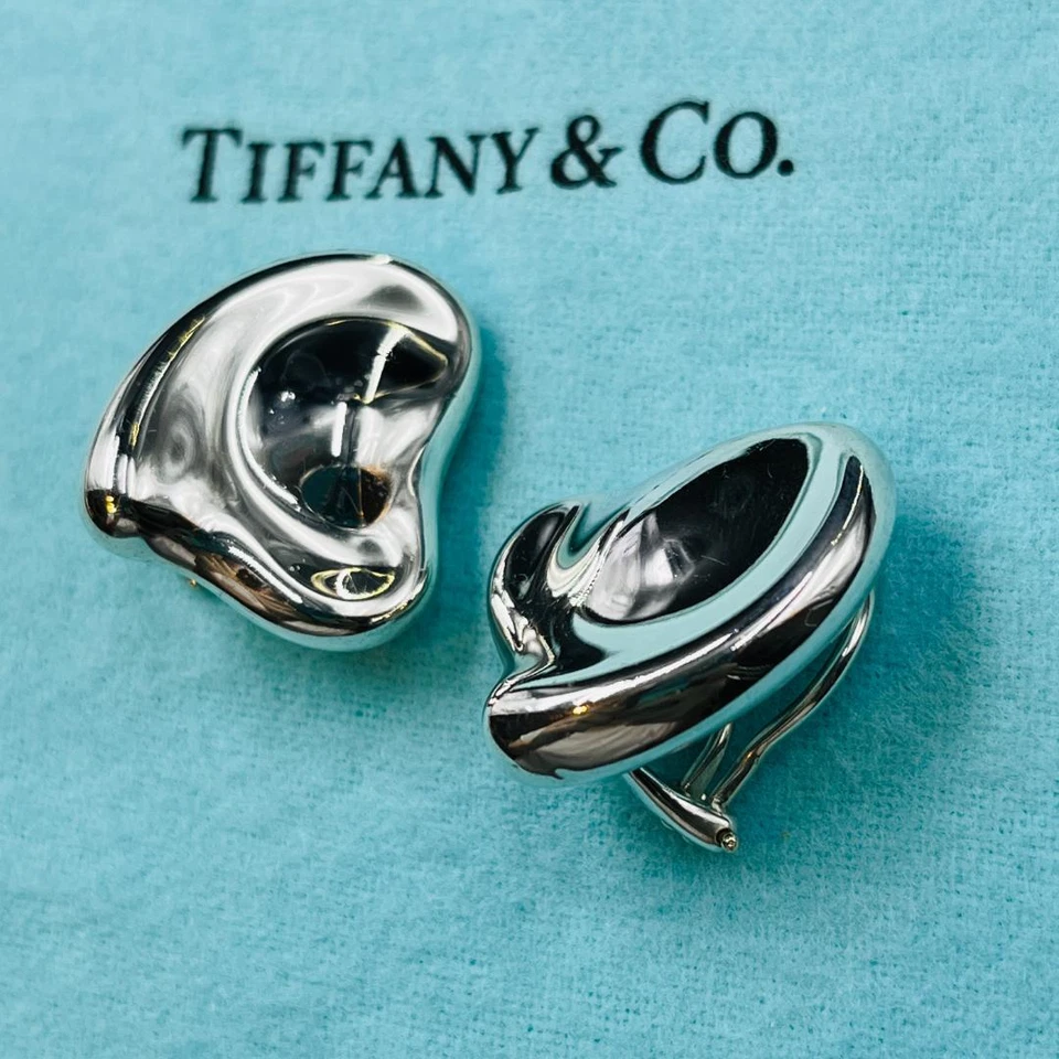 Tiffany and Co Elsa Peretti Volume Full Heart Sterling Silver Clip Earrings 1" - image 2 of 4