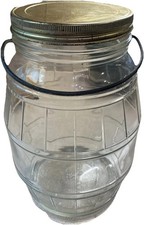 Vintage Barrel Shaped Country Store Pickle Jar Glass Container W/ Bale And Lid