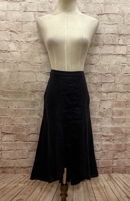 Per Se Linen Skirt Women US 6 A-Line Flare Hi/Lo Shimmer Lined Navy Blue